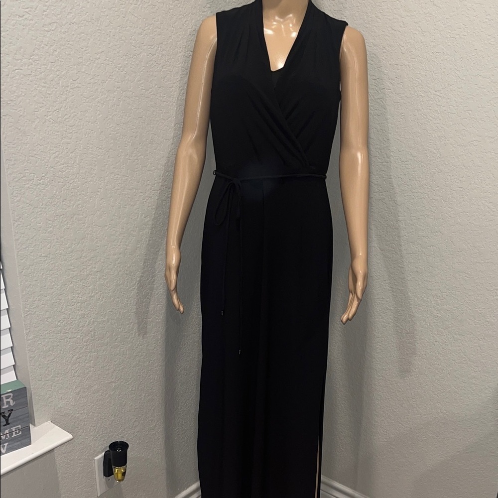 NWT White House black Market Elegant Black Sleeveless Wrap maxi Dress w/ slits